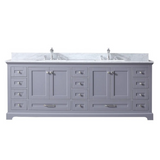 Dukes 84 In. Freestanding Dark Grey Bathroom Vanity With Double Undermount Ceramic Sink, White Carrara Marble Top