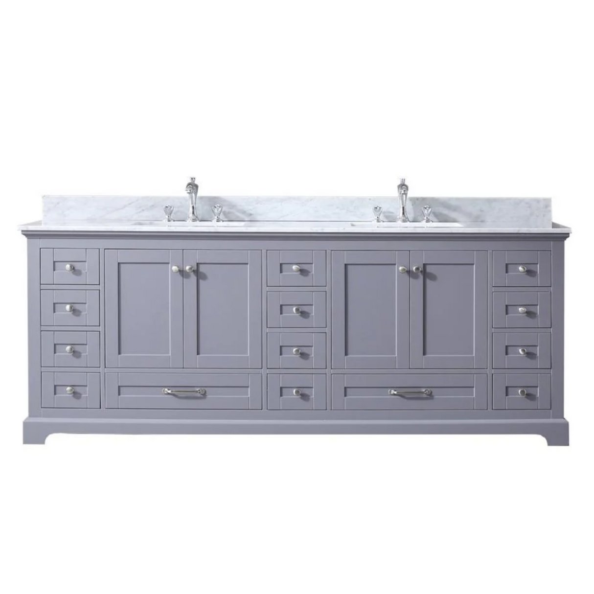 Dukes Dark Grey Freestanding Bathroom Vanity with White Carrara Marble Top, White Square Sink