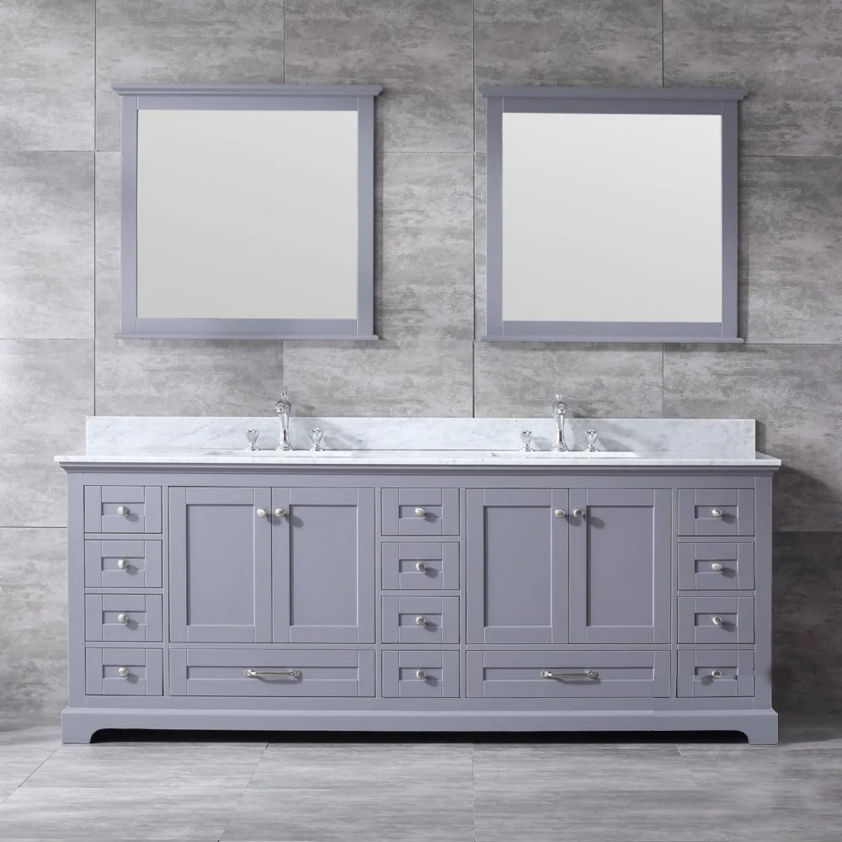 Dukes Dark Grey Freestanding Bathroom Vanity with White Carrara Marble Top, White Square Sink