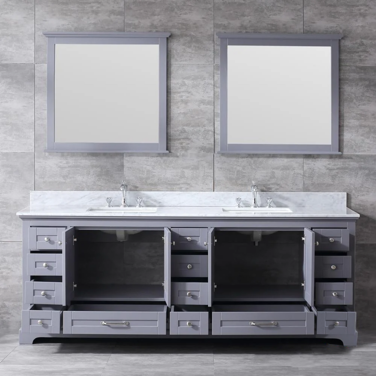 Dukes Dark Grey Freestanding Bathroom Vanity with White Carrara Marble Top, White Square Sink