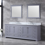 Dukes 84 In. Freestanding Dark Grey Bathroom Vanity With Double Undermount Ceramic Sink, White Carrara Marble Top