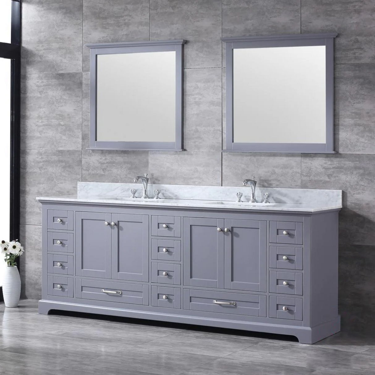 Dukes Dark Grey Freestanding Bathroom Vanity with White Carrara Marble Top, White Square Sink
