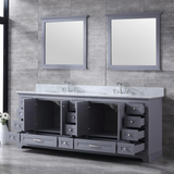 Dukes 84 In. Freestanding Dark Grey Bathroom Vanity With Double Undermount Ceramic Sink, White Carrara Marble Top