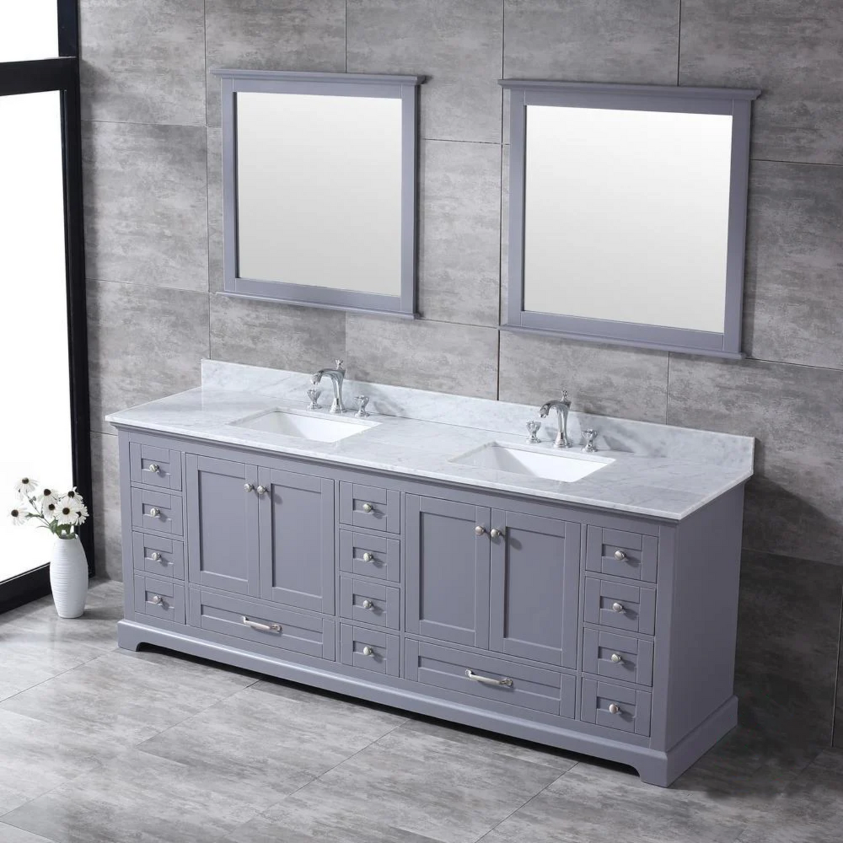 Dukes Dark Grey Freestanding Bathroom Vanity with White Carrara Marble Top, White Square Sink