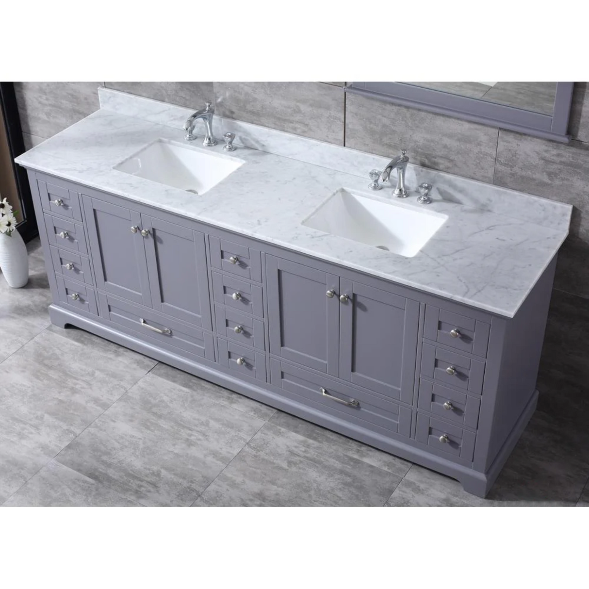 Dukes Dark Grey Freestanding Bathroom Vanity with White Carrara Marble Top, White Square Sink