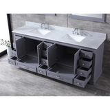 Dukes 84 In. Freestanding Dark Grey Bathroom Vanity With Double Undermount Ceramic Sink, White Carrara Marble Top