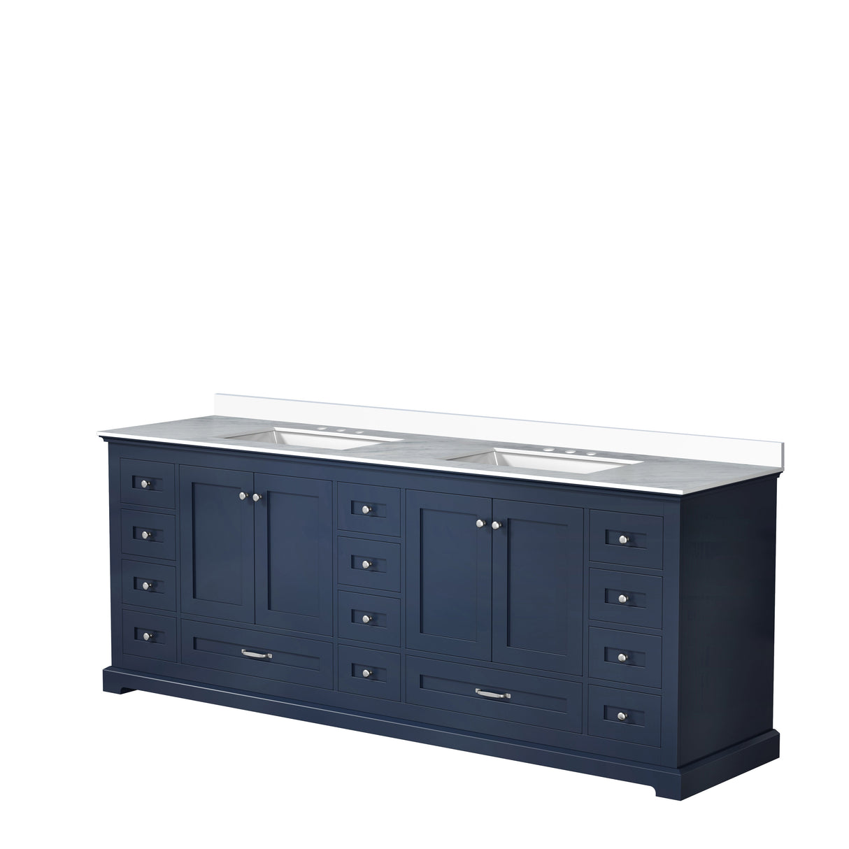 Dukes Navy Blue Freestanding Bathroom Vanity with White Quartz Top, White Square Sinks