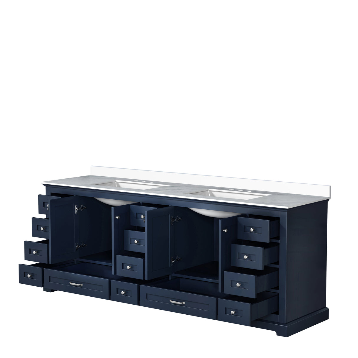 Dukes Navy Blue Freestanding Bathroom Vanity with White Quartz Top, White Square Sinks