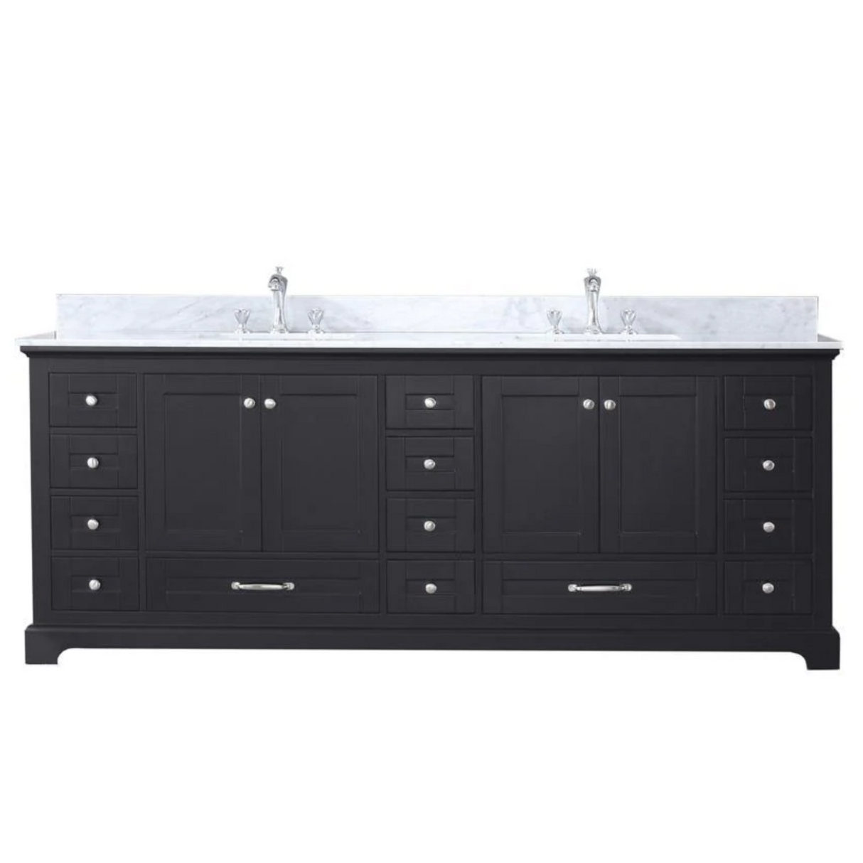 Dukes 84 In. Freestanding Espresso Bathroom Vanity With Double Undermount Ceramic Sink, White Carrara Marble Top