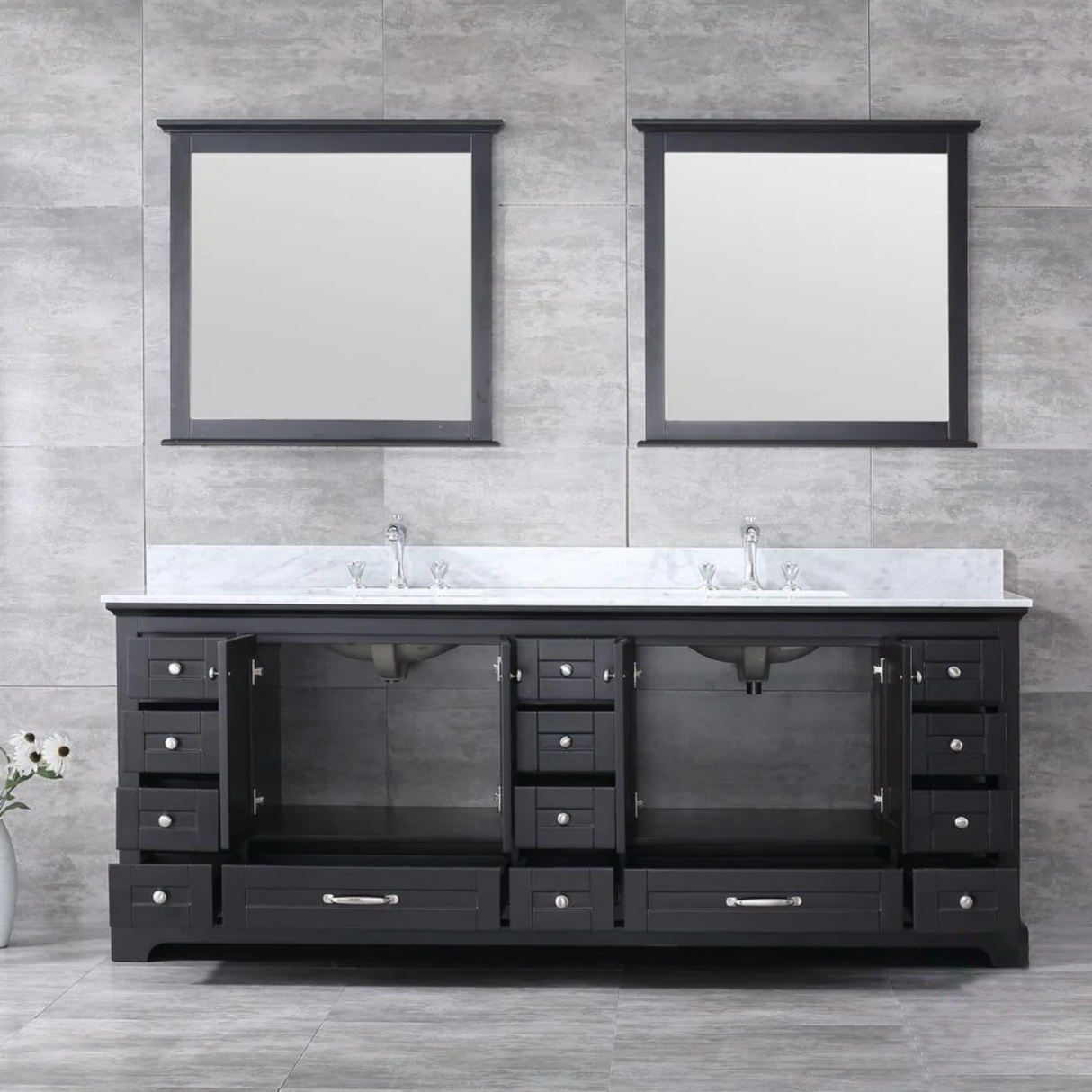Dukes Freestanding Espresso Bathroom Freestanding Bathroom Vanity With Undermount Ceramic Sink with White Carrara Marble Top