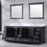 Dukes 84 In. Freestanding Espresso Bathroom Vanity With Double Undermount Ceramic Sink, White Carrara Marble Top