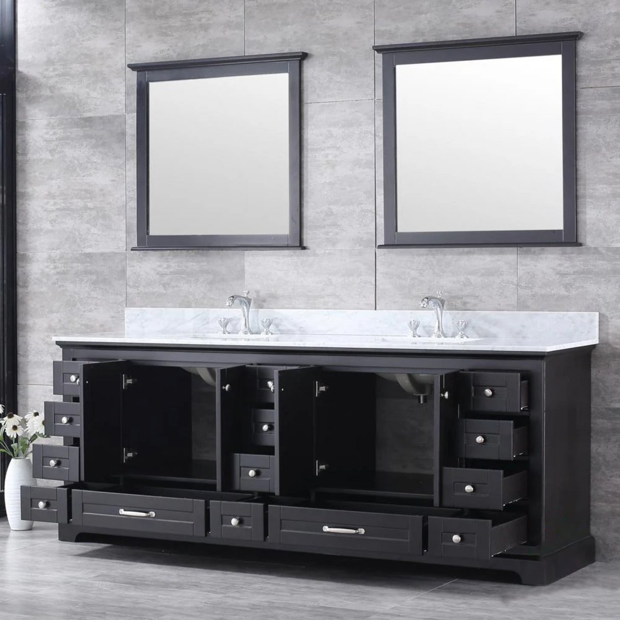 Dukes Freestanding Espresso Bathroom Freestanding Bathroom Vanity With Undermount Ceramic Sink with White Carrara Marble Top