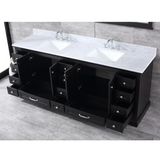 Dukes 84 In. Freestanding Espresso Bathroom Vanity With Double Undermount Ceramic Sink, White Carrara Marble Top