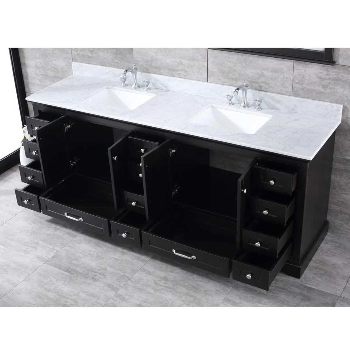 Dukes Freestanding Espresso Bathroom Freestanding Bathroom Vanity With Undermount Ceramic Sink with White Carrara Marble Top
