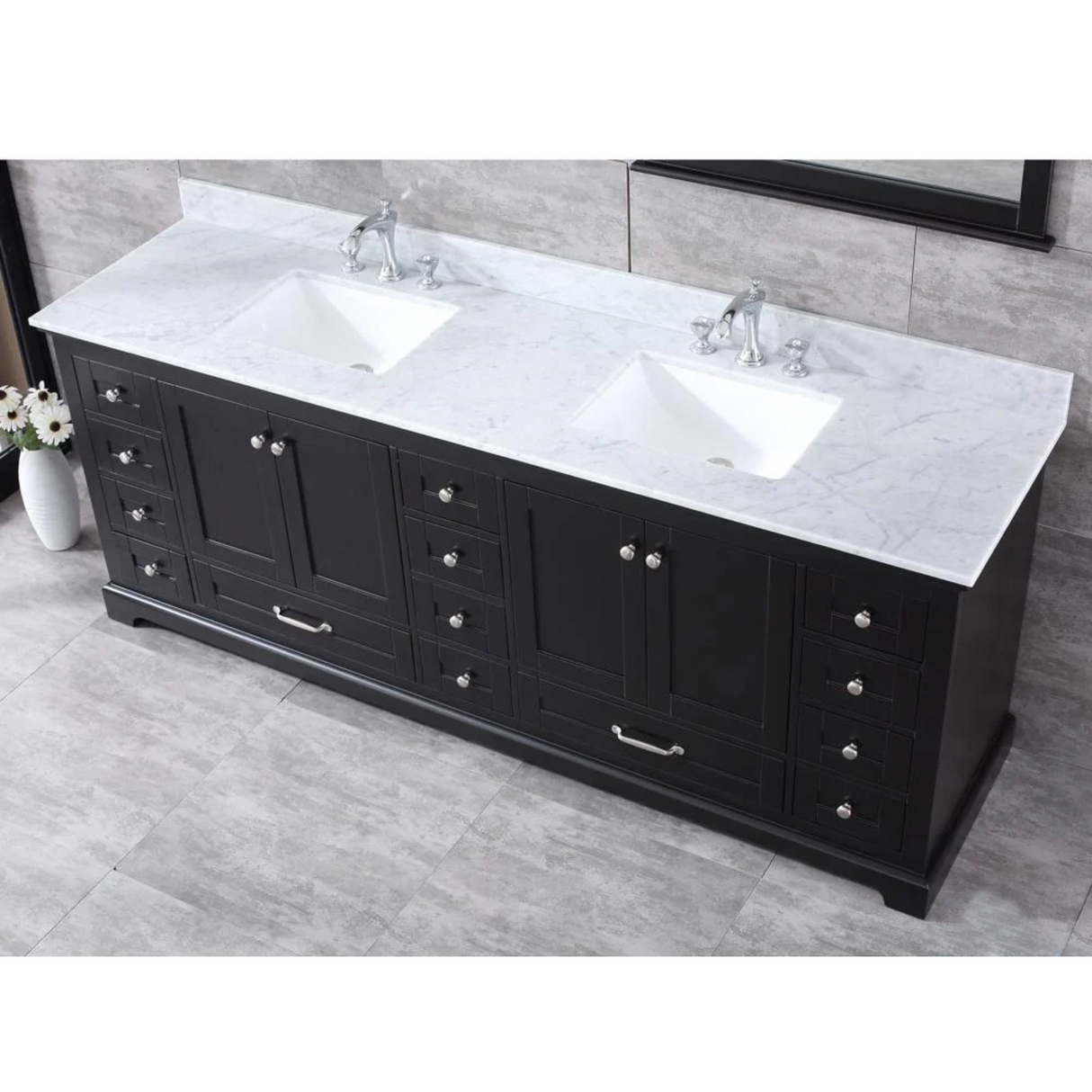 Dukes Freestanding Espresso Bathroom Freestanding Bathroom Vanity With Undermount Ceramic Sink with White Carrara Marble Top