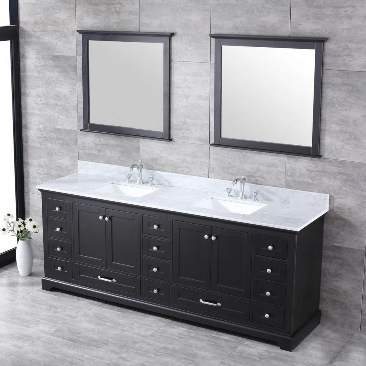 Dukes Freestanding Espresso Bathroom Freestanding Bathroom Vanity With Undermount Ceramic Sink with White Carrara Marble Top