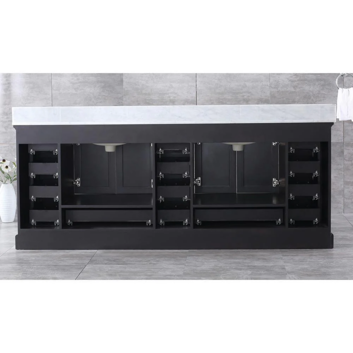 Dukes Freestanding Espresso Bathroom Freestanding Bathroom Vanity With Undermount Ceramic Sink with White Carrara Marble Top