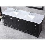 Dukes 84 In. Freestanding Espresso Bathroom Vanity With Double Undermount Ceramic Sink, White Carrara Marble Top & 34 In. Mirrors