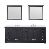 Dukes 84" Espresso Double Vanity, White Quartz Top, White Square Sinks and 34" Mirrors w/ Faucets