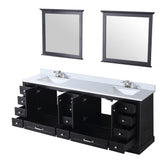 Dukes 84" Espresso Double Vanity, White Quartz Top, White Square Sinks and 34" Mirrors w/ Faucets