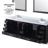 Dukes 84" Espresso Double Vanity, White Quartz Top, White Square Sinks and 34" Mirrors w/ Faucets