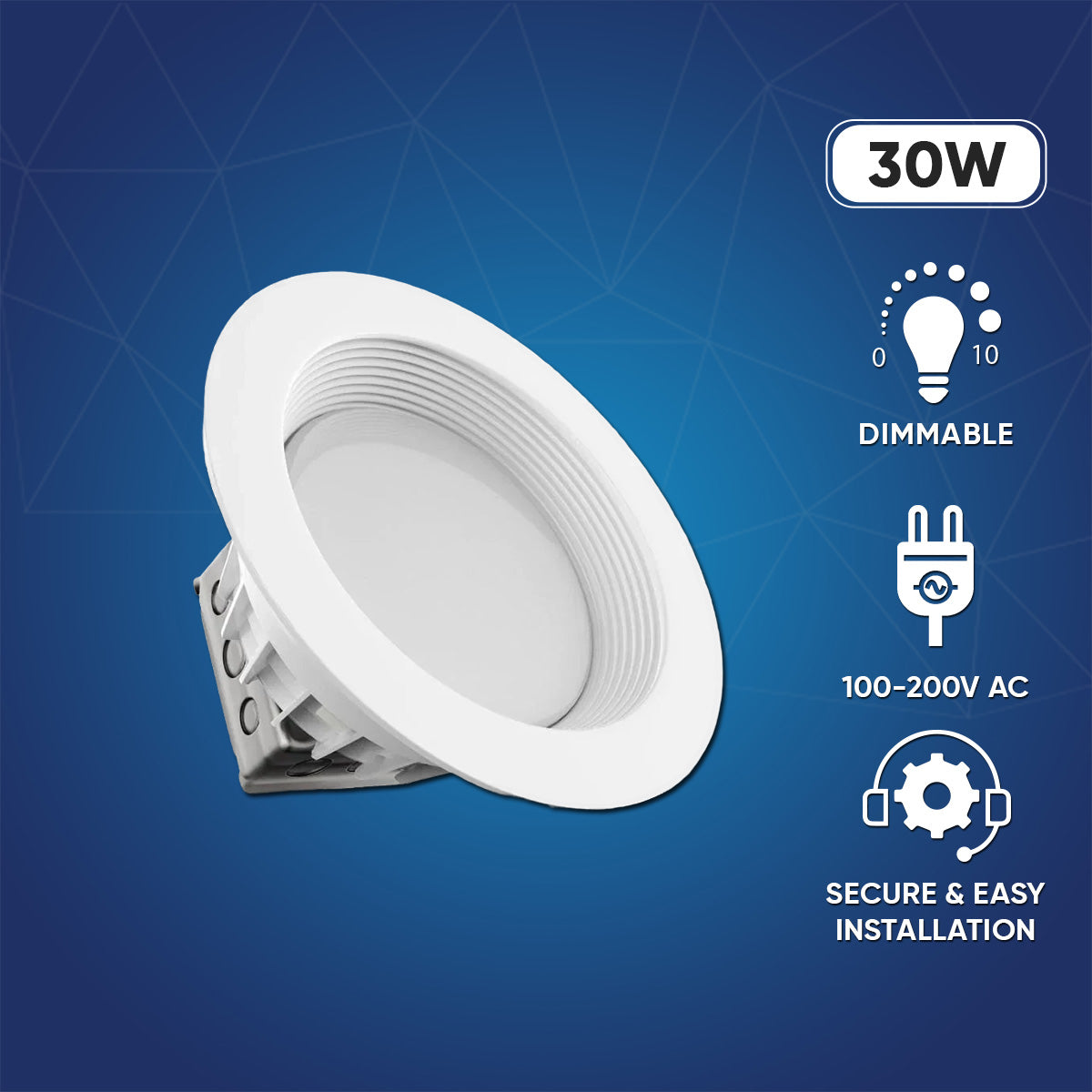 8 Inch LED Recessed Lighting w/ Built-In Junction Box- 30W