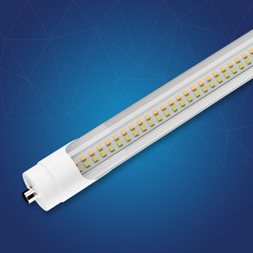 T8 8ft LED Tube/Bulb - 48w/40w/36w/32w Wattage Adjustable, 130lm/w, 3000k/4000k/5000k/6500k CCT Changeable, Clear, FA8 Single Pin, Double End Power - Ballast Bypass