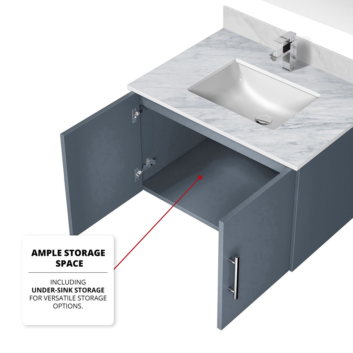 Geneva 30 in. Bathroom Floating Bathroom Vanity With Undermount Ceramic Sink With White Carrara Marble Top