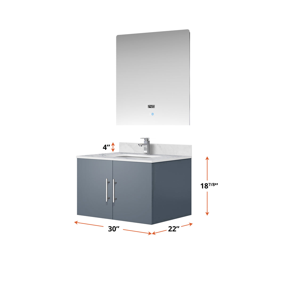 Geneva 30 in. Bathroom Floating Bathroom Vanity With Undermount Ceramic Sink With White Carrara Marble Top