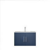 Geneva Navy Blue Floating Bathroom Vanity With White Carrara Marble Top, White Square Sink