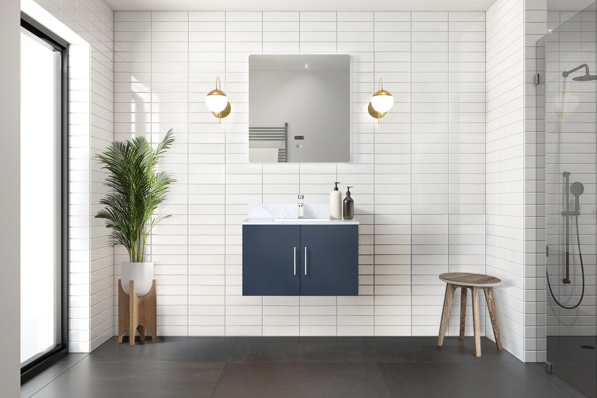 Geneva 30 in. Bathroom Floating Bathroom Vanity With Undermount Ceramic Sink With White Carrara Marble Top