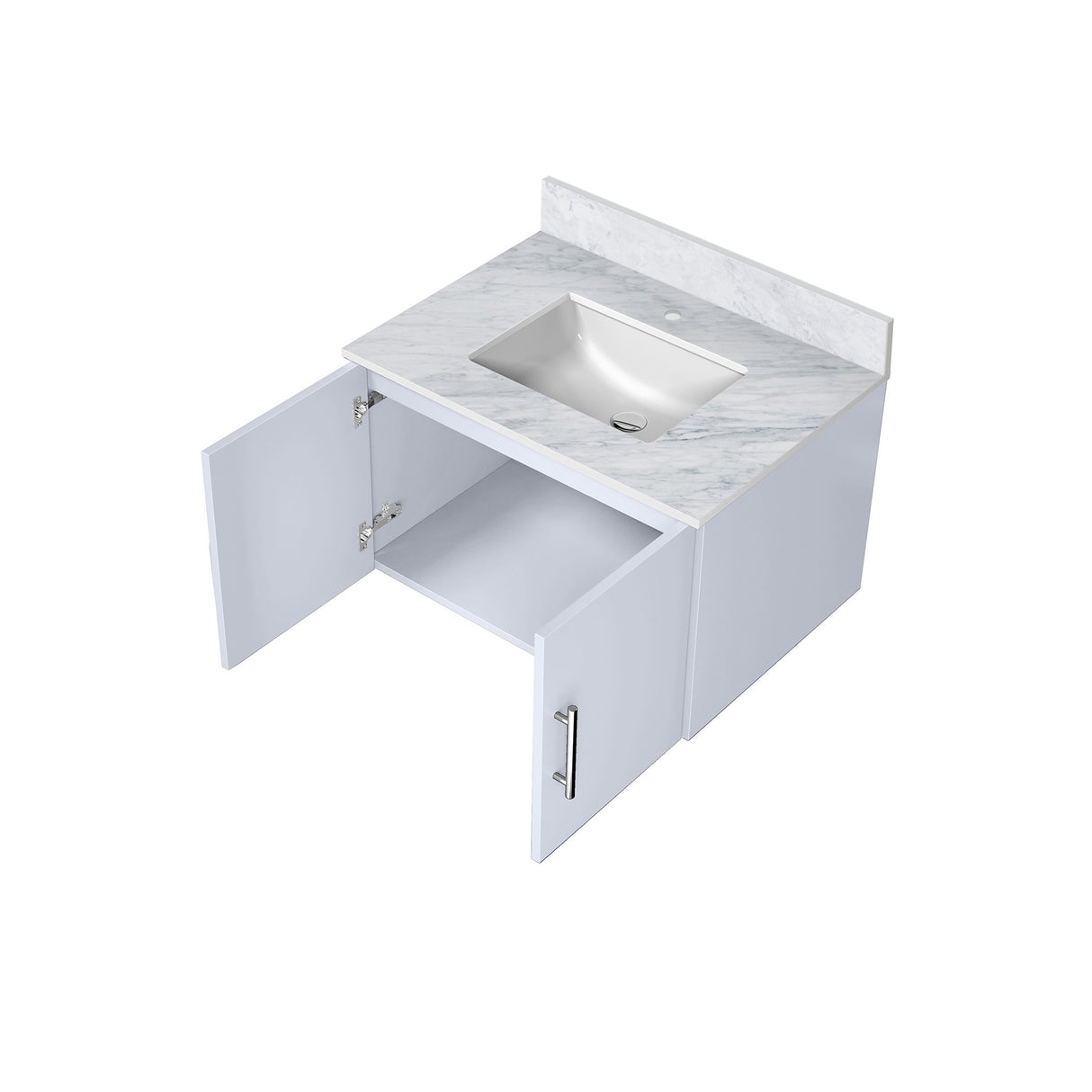 Geneva 30 in. Bathroom Floating Bathroom Vanity With Undermount Ceramic Sink With White Carrara Marble Top