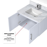 Geneva 30 in. Bathroom Floating Bathroom Vanity With Undermount Ceramic Sink With White Carrara Marble Top