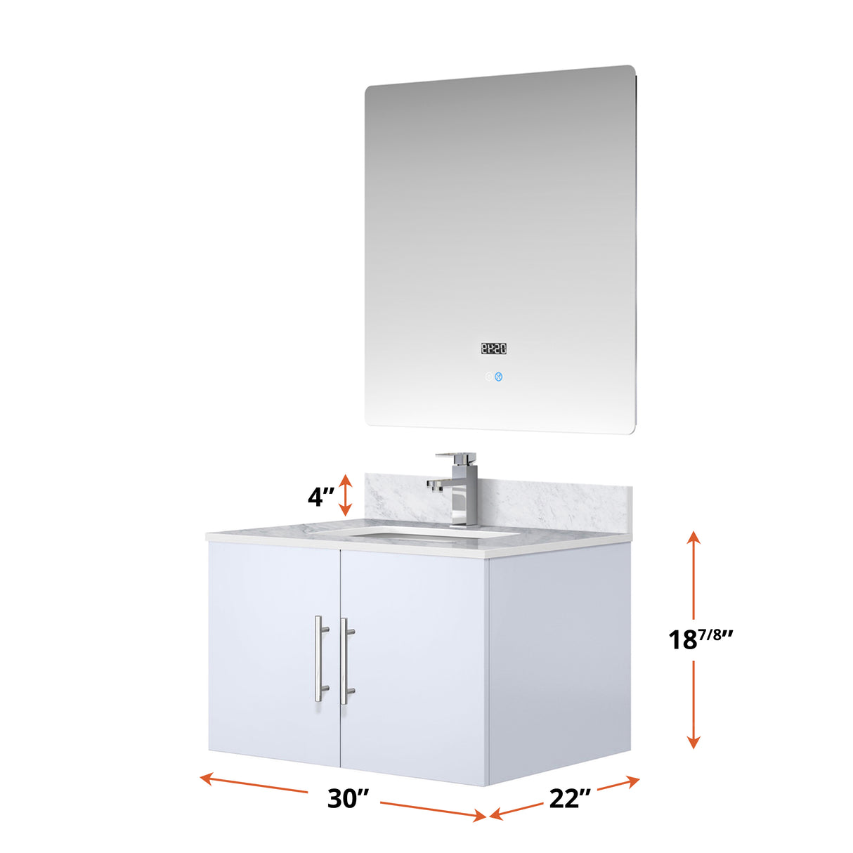 Geneva 30 in. Bathroom Floating Bathroom Vanity With Undermount Ceramic Sink With White Carrara Marble Top