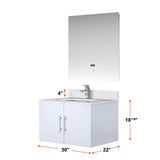 Geneva 30 in. Bathroom Floating Bathroom Vanity With Undermount Ceramic Sink With White Carrara Marble Top