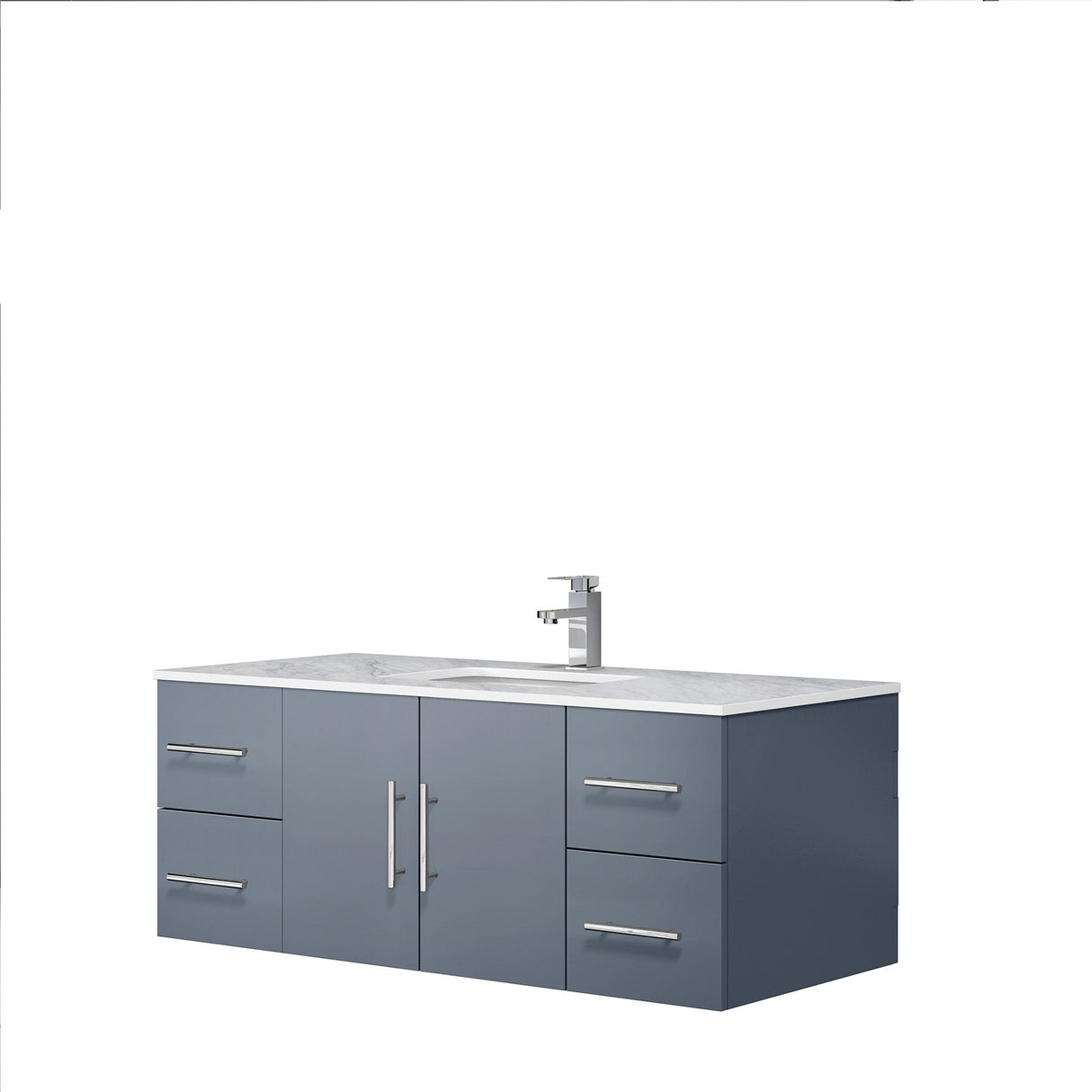 Geneva Dark Grey Bathroom Floating Bathroom Vanity With Undermount Ceramic Sink With White Carrara Marble Top