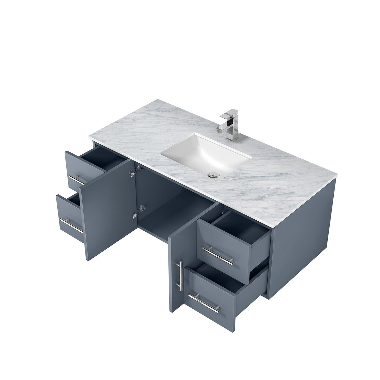 Geneva Dark Grey Bathroom Floating Bathroom Vanity With Undermount Ceramic Sink With White Carrara Marble Top