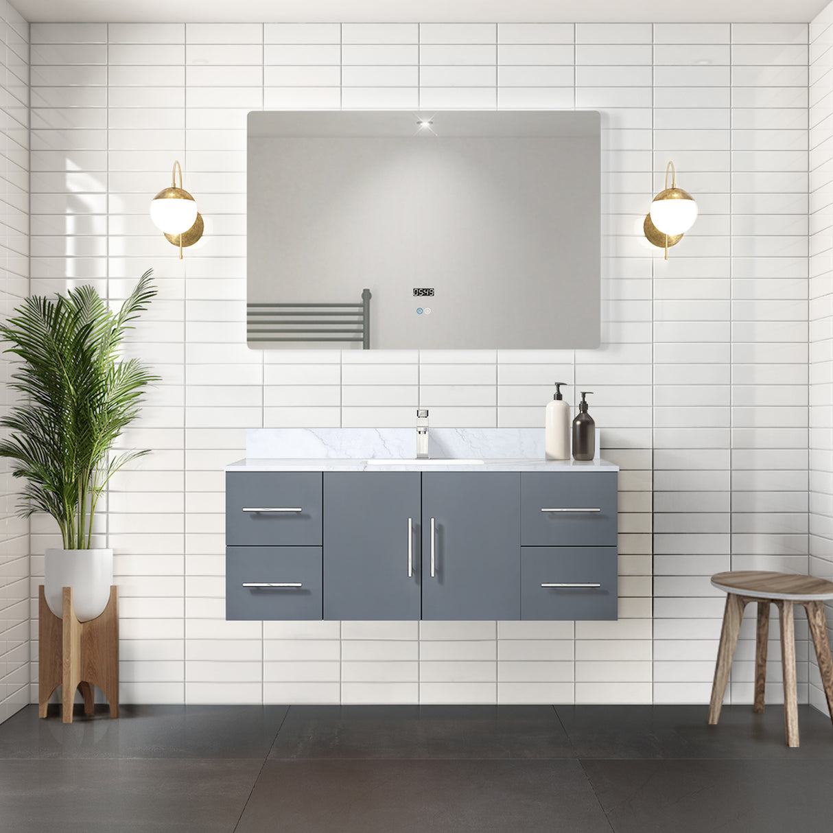 Geneva 48 in. Bathroom Floating Bathroom Vanity With Undermount Ceramic Sink With White Carrara Marble Top