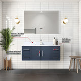 Geneva 48 in. Bathroom Floating Bathroom Vanity With Undermount Ceramic Sink With White Carrara Marble Top