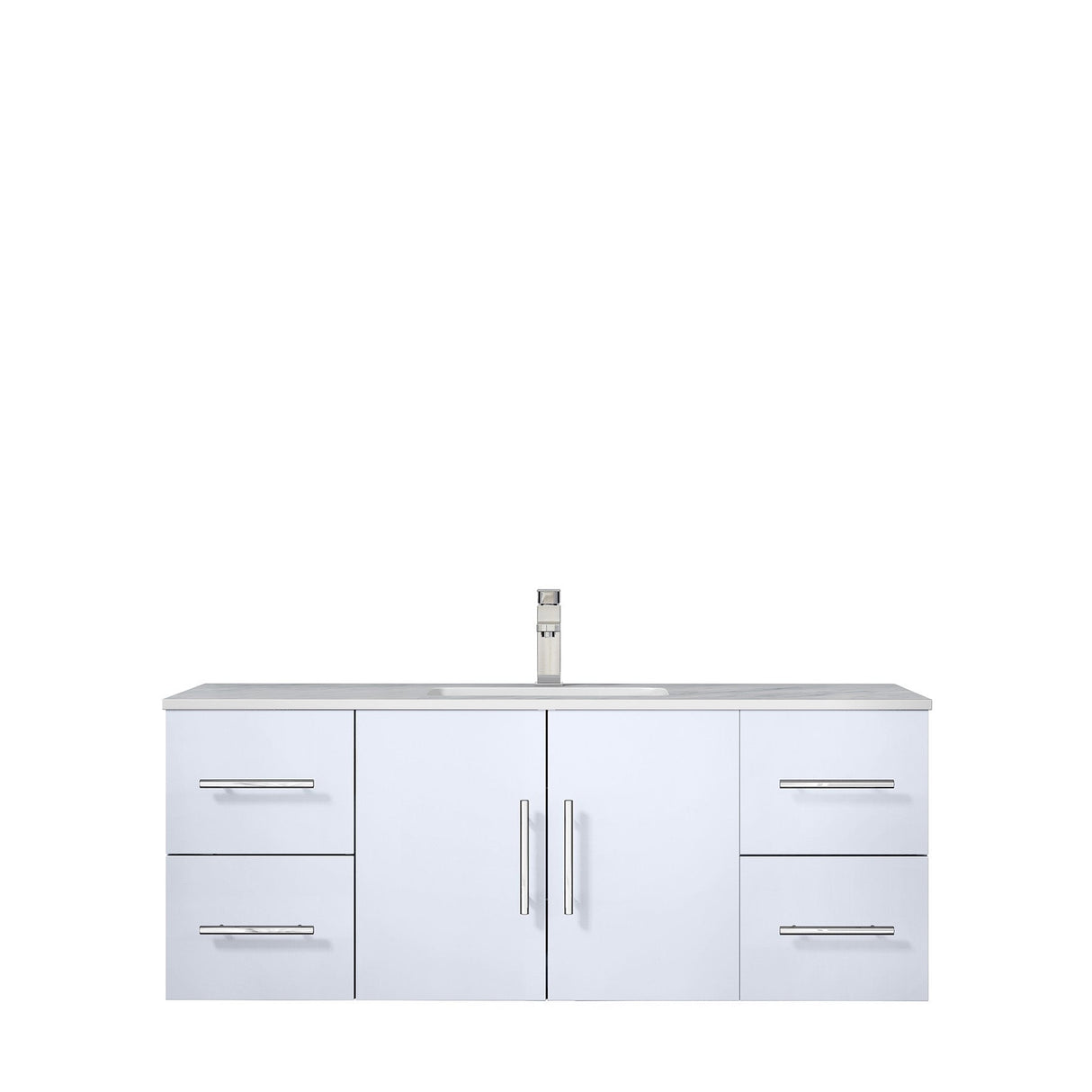 Geneva Glossy White Bathroom Floating Bathroom Vanity With Undermount Ceramic Sink With White Carrara Marble Top