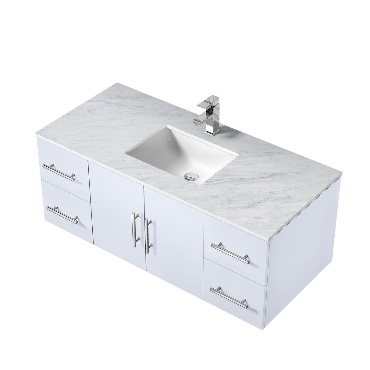 Geneva Glossy White Bathroom Floating Bathroom Vanity With Undermount Ceramic Sink With White Carrara Marble Top