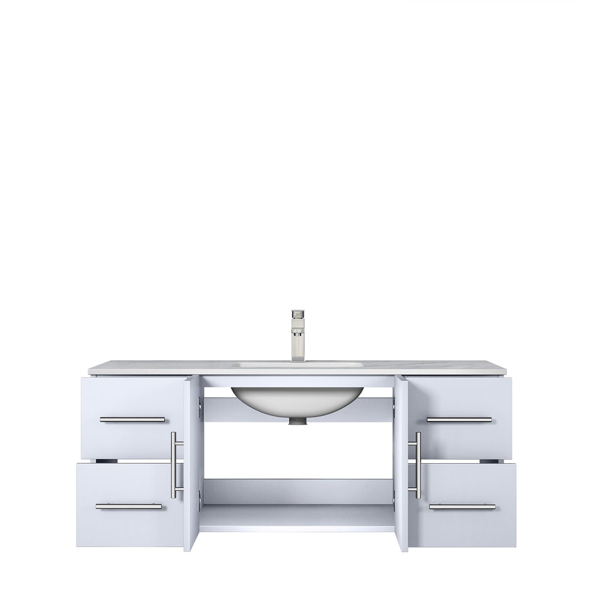 Geneva Glossy White Bathroom Floating Bathroom Vanity With Undermount Ceramic Sink With White Carrara Marble Top