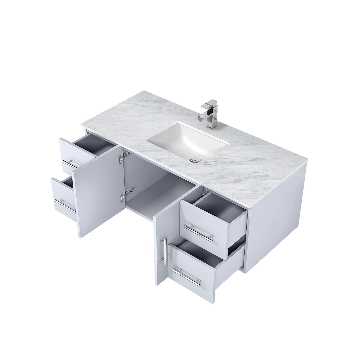 Geneva Glossy White Bathroom Floating Bathroom Vanity With Undermount Ceramic Sink With White Carrara Marble Top