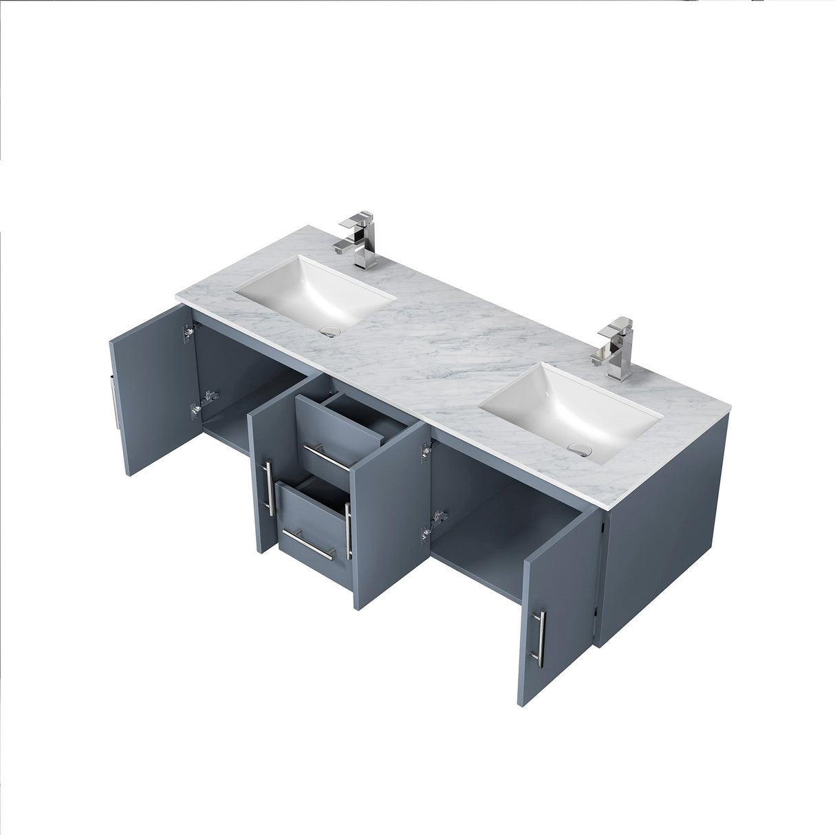 Geneva Dark Grey Bathroom Floating Bathroom Vanity With Undermount Ceramic Sink With White Carrara Marble Top
