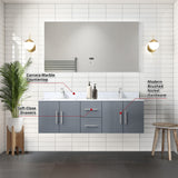 Geneva 60 in. Bathroom Floating Bathroom Vanity With Undermount Ceramic Sink With White Carrara Marble Top