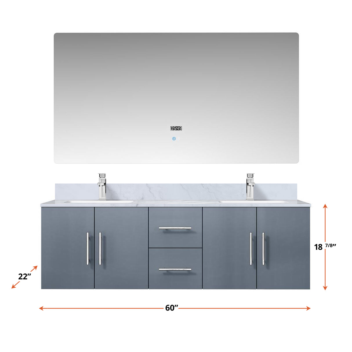 Geneva 60 in. Bathroom Floating Bathroom Vanity With Undermount Ceramic Sink With White Carrara Marble Top