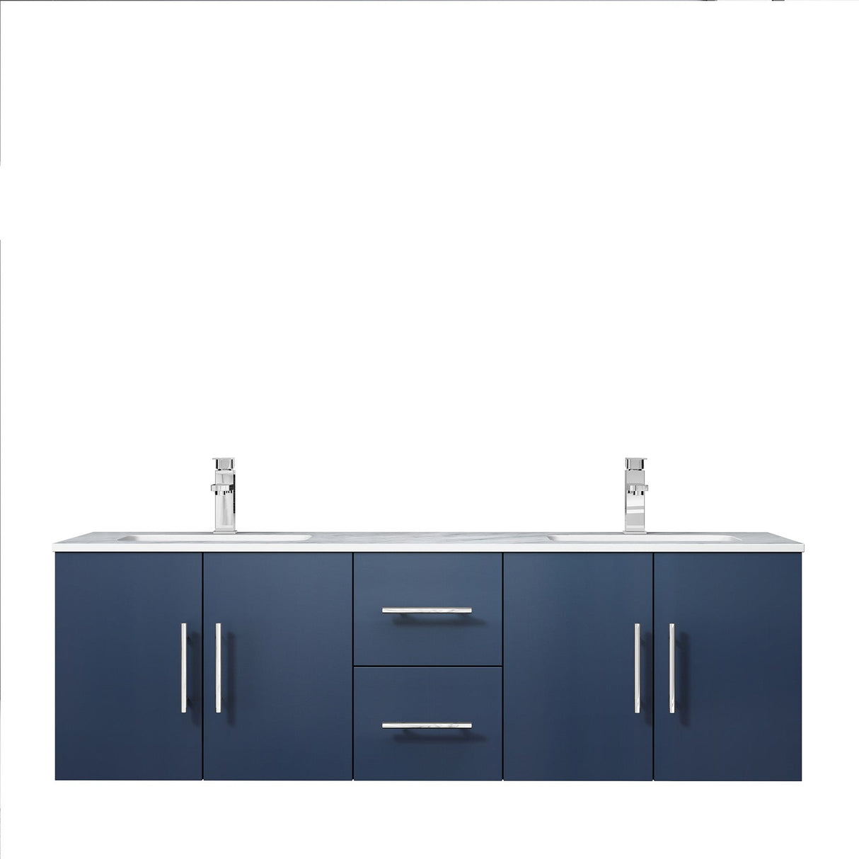 Geneva Navy Blue Floating Bathroom Vanity With White Carrara Marble Top, White Square Sink