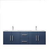 Geneva Navy Blue Floating Bathroom Vanity With White Carrara Marble Top, White Square Sink