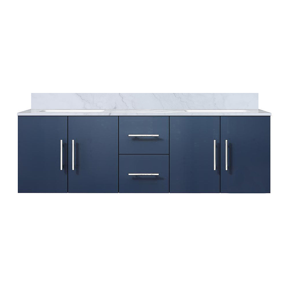 Geneva 60 in. Bathroom Floating Bathroom Vanity With Undermount Ceramic Sink With White Carrara Marble Top