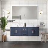 Geneva 60 in. Bathroom Floating Bathroom Vanity With Undermount Ceramic Sink With White Carrara Marble Top